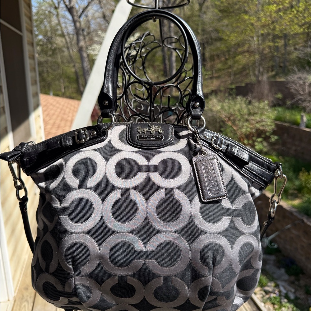 Coach Madison Op Art Sateen‎ Shoulder Bag – Black/Grey